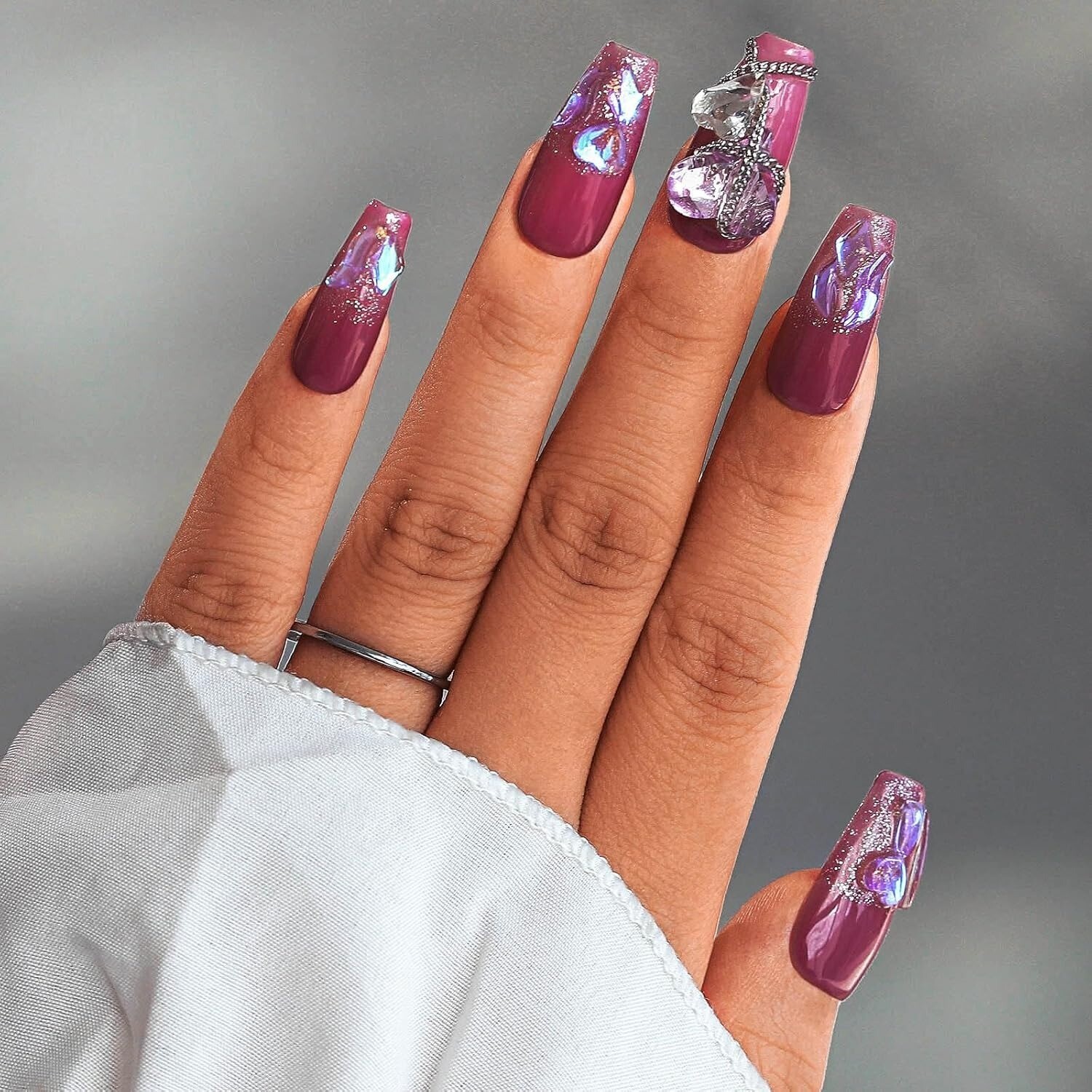10 Piece 3D Reusable Handmade Press On Nails Purple Love