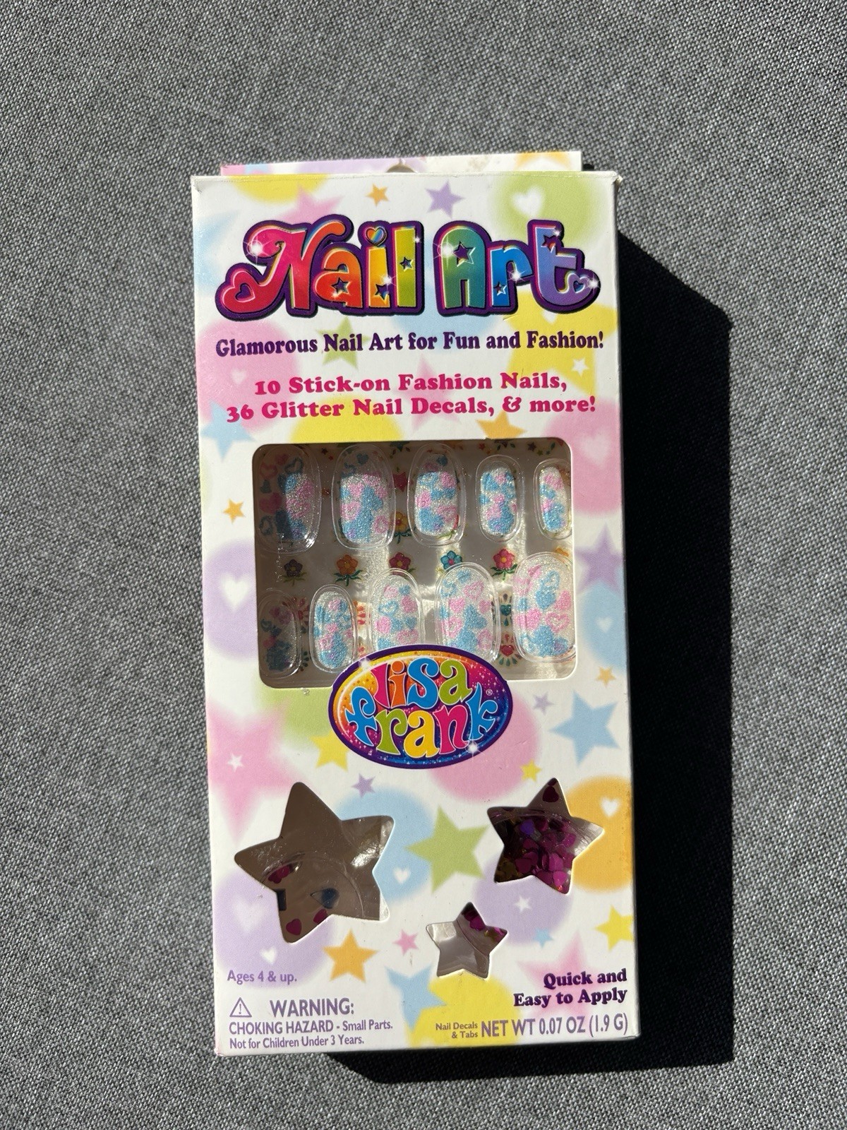 Vintage Lisa Frank Nail Art 10 Stick On Fashion Nails / 36 Glitter Nail Decals