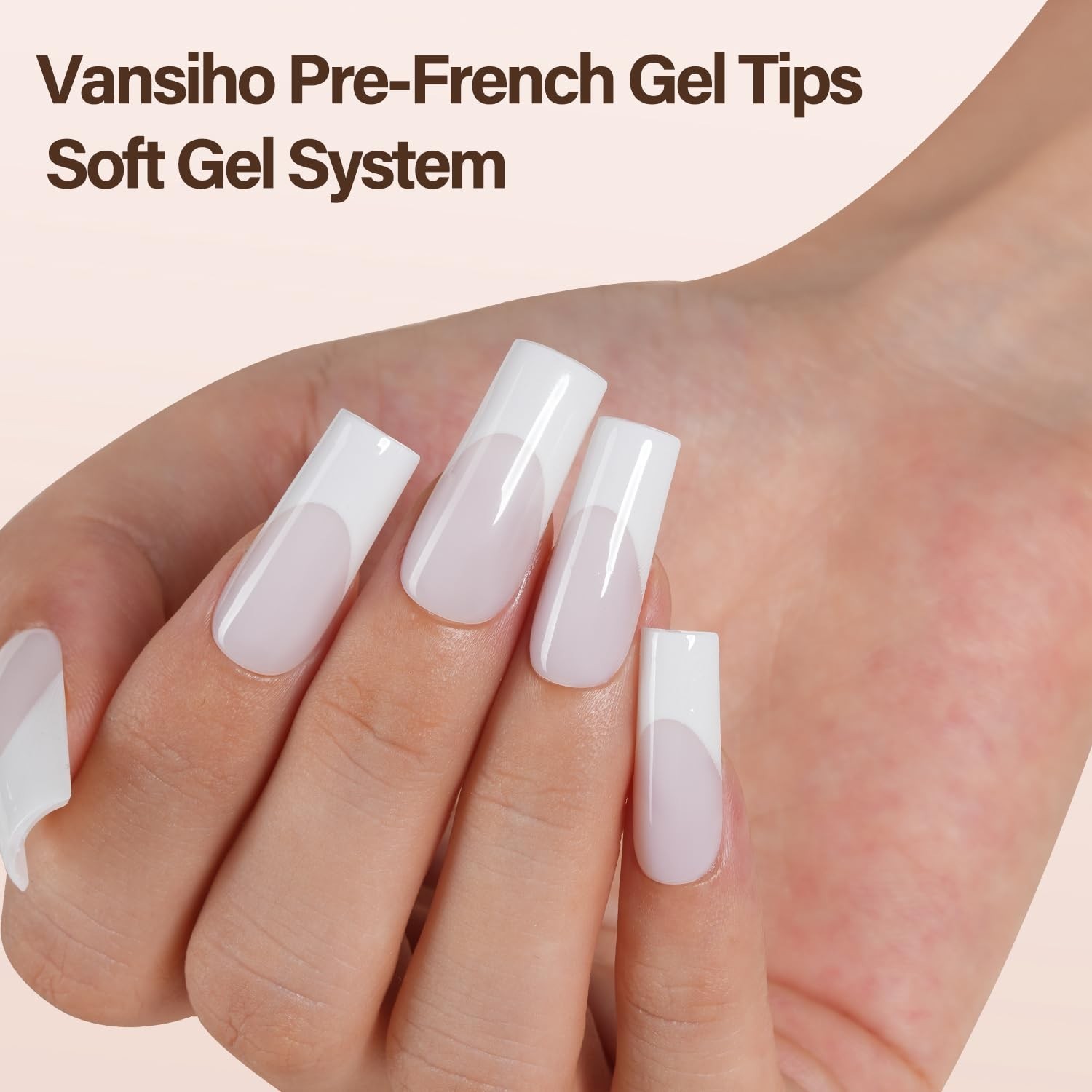 150PCS Milky White French Gel Nails – Long Square Soft Tips, No Primer Needed!