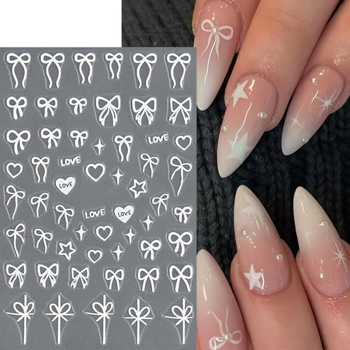 8 Sheets Valentines Day 5D Embossed Heart Nail Art Stickers Self bow heart