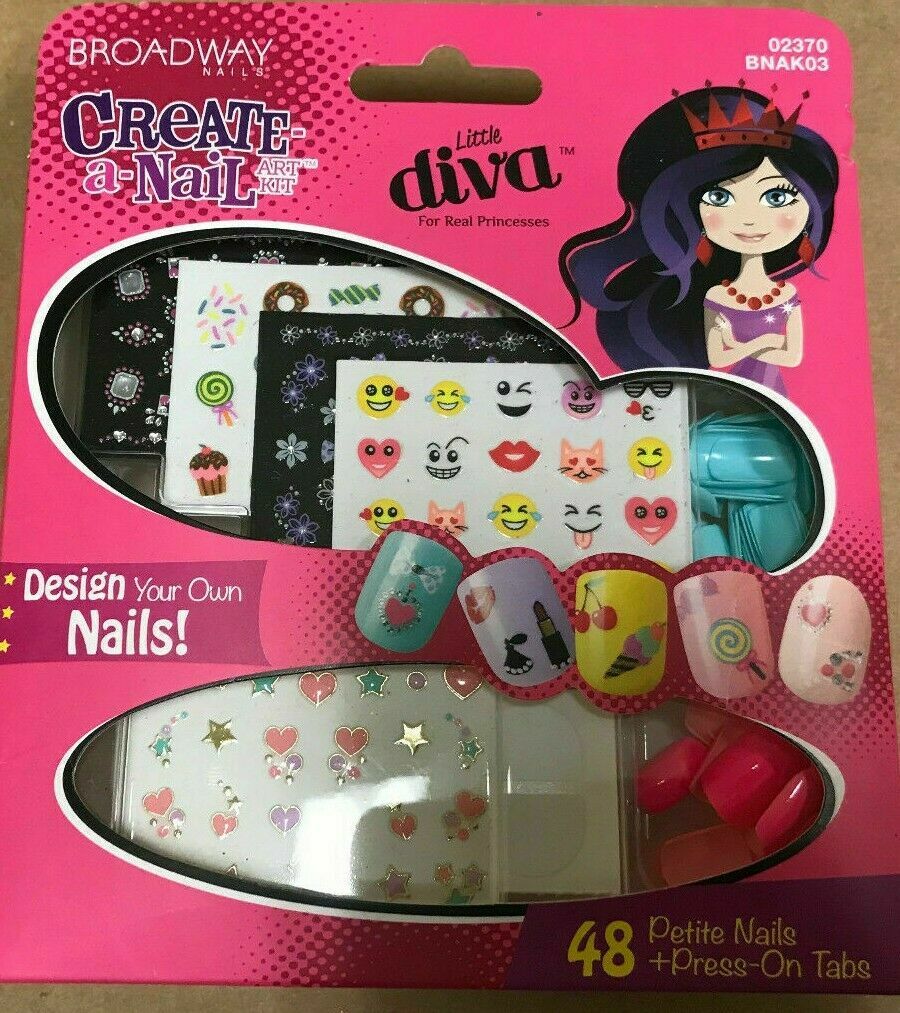 Broadway Nails Little Diva Create-A-Nail Art Kit Stickers Emoji Heart BNKA03-P