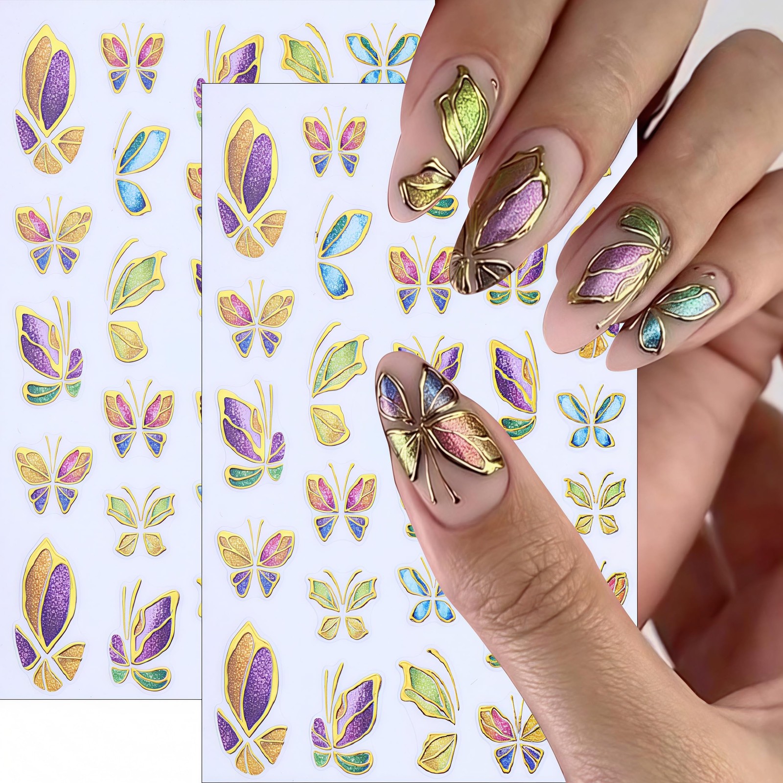 Blue Butterfly Nail Art Stickers Self-Adhesive About 3.7 in X 2.6 in, Color