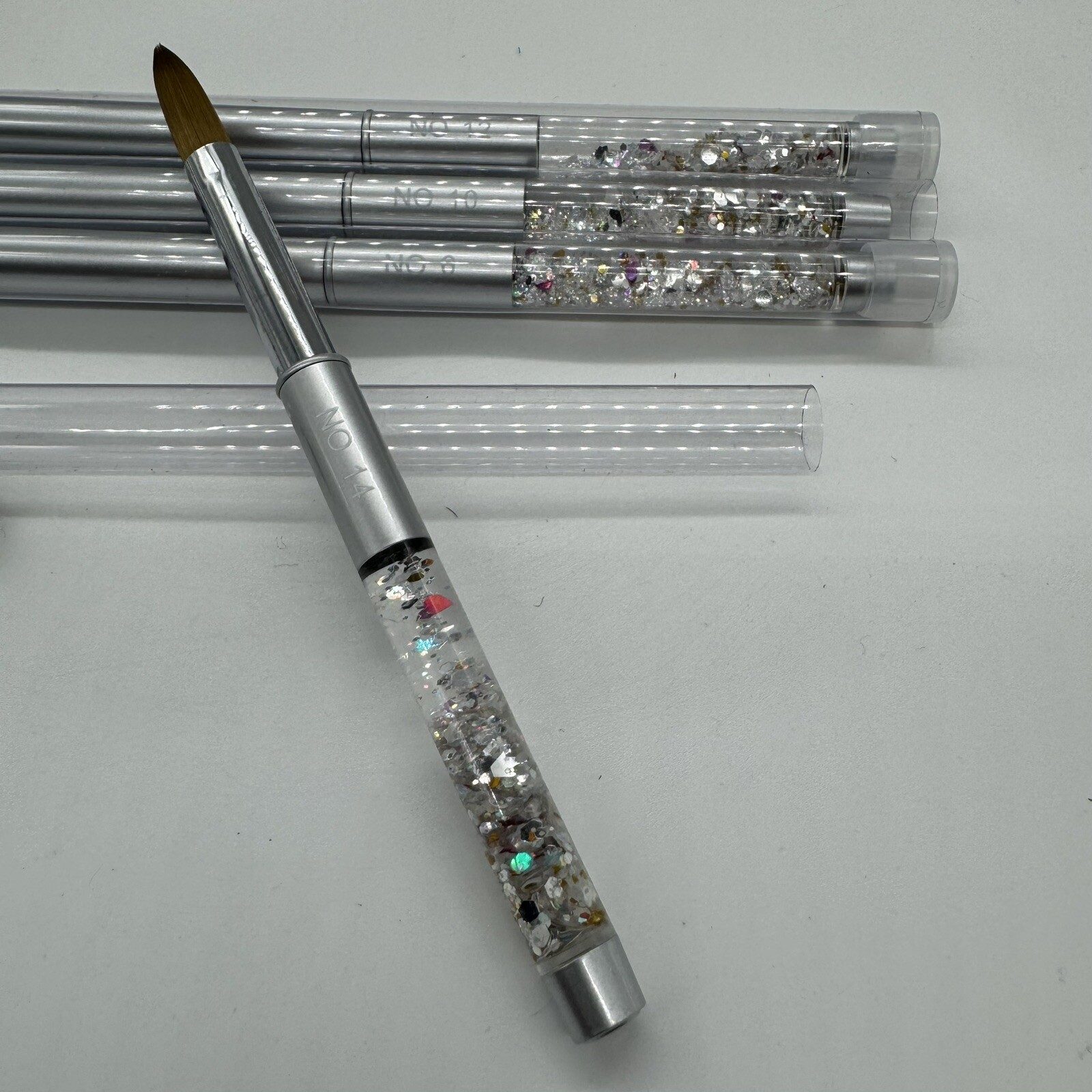 Acrylic Nail Brush Set 4 Pieces Saviland Kolinsky Sizes 6/10/12/14 Glitter NEW