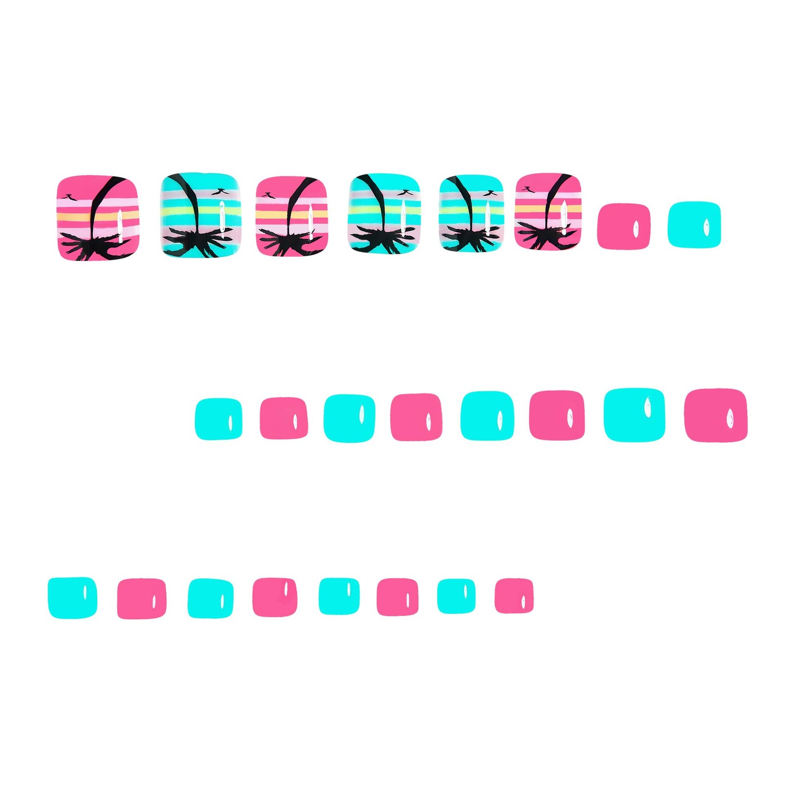 48Pcs Summer Press on Nails and Toes Matching Set Palm Tree Medium, Style-18