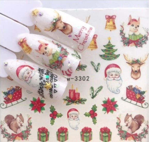 Christmas Nail Art Water Decals: Santa, Snowman, Reindeer(Group 2)