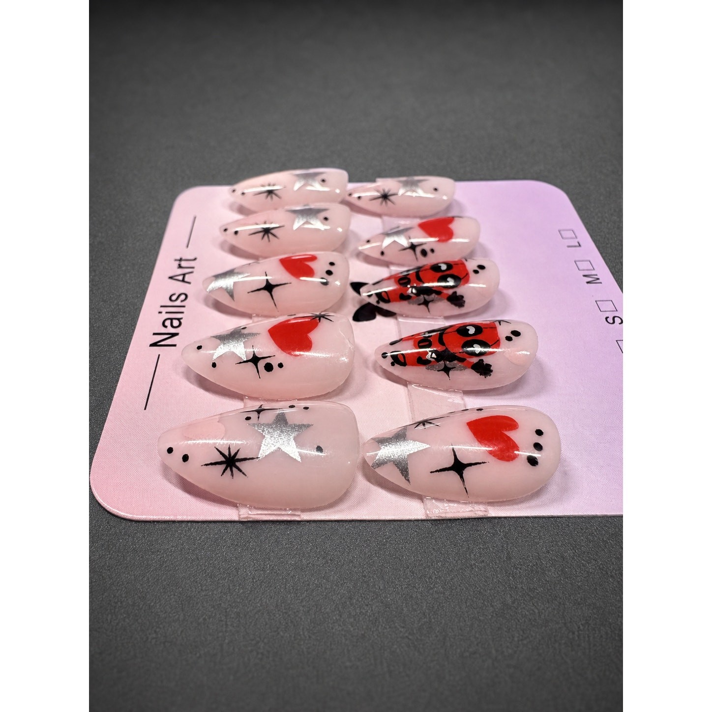 Pink Heart Antihero Comic Character Press On Glue On Nails Handmade Almond Shape
