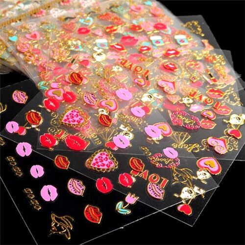 30 Sheets Nail Stickers for Nail Art 3D Self Adhesive Red Heart Valentine’s Day