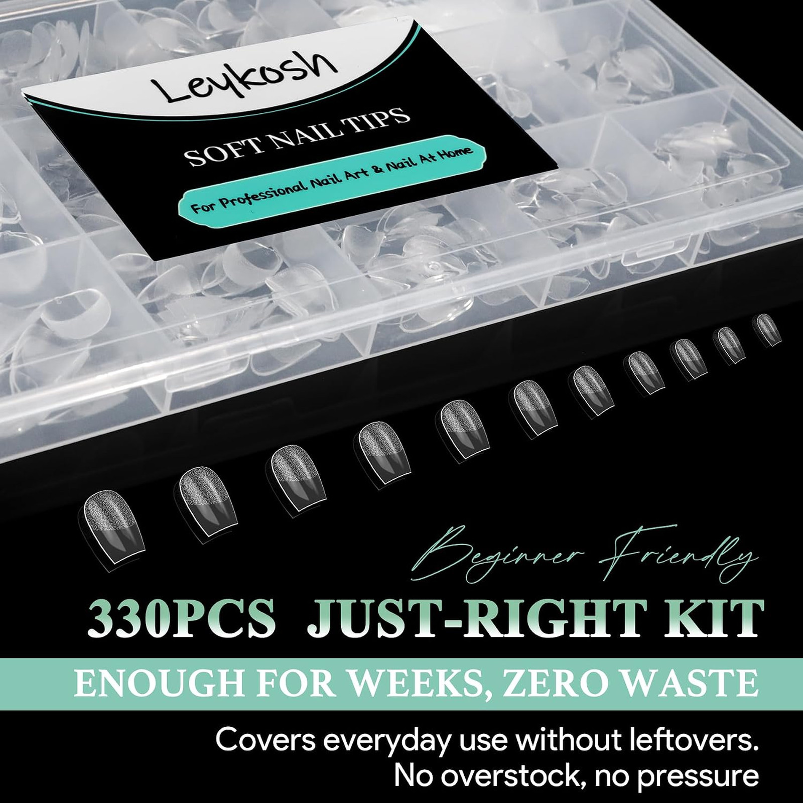 Short Square Nail Tips 15 Sizes 330PCS Soft Gel Fake Nails Half Matte Clear