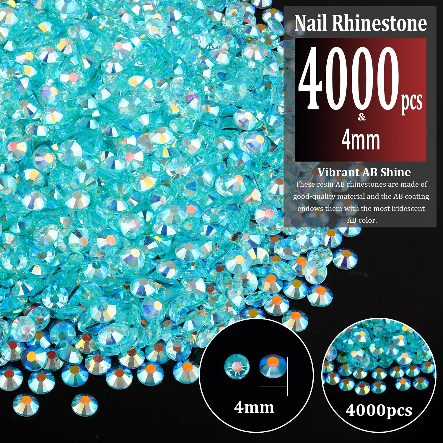 4000pcs 4mm Resin Rhinestones Bulk, Transparent Lake Blue AB Flatback Round J…