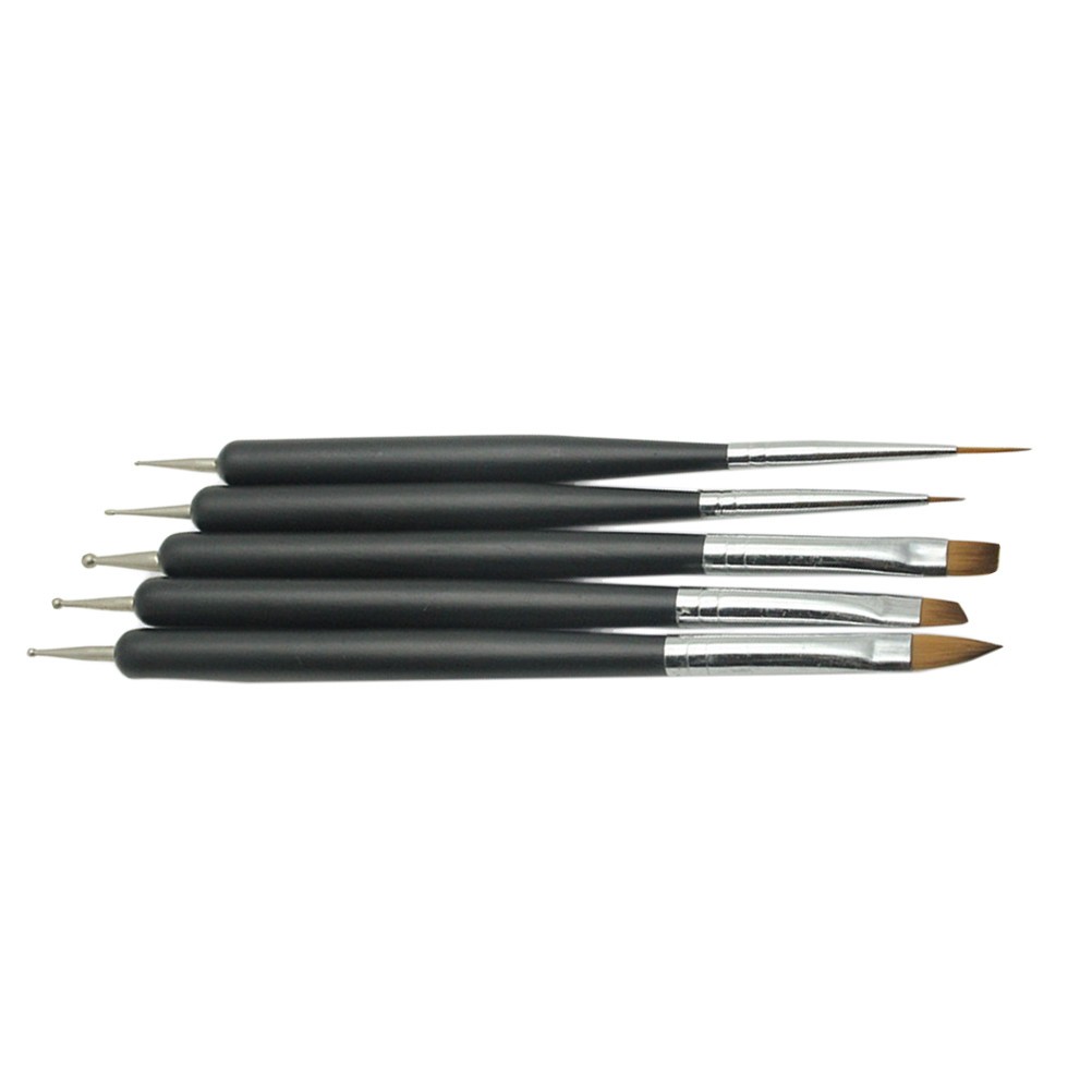 5Pcs Compact Black Nail Art Pen with Double End Brush for Professional Manicure
