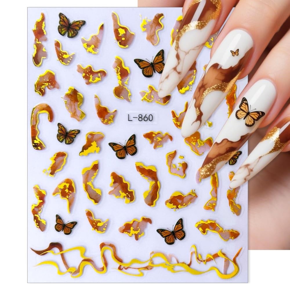 Gold Nail Stickers Colorful Wave Line Nail Decals Marble Nail Designs Ribbon …
