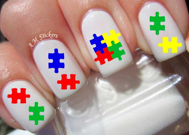 Puzzle Pieces Nail Art Stickers Transfers Decals Set of 55 – A1249