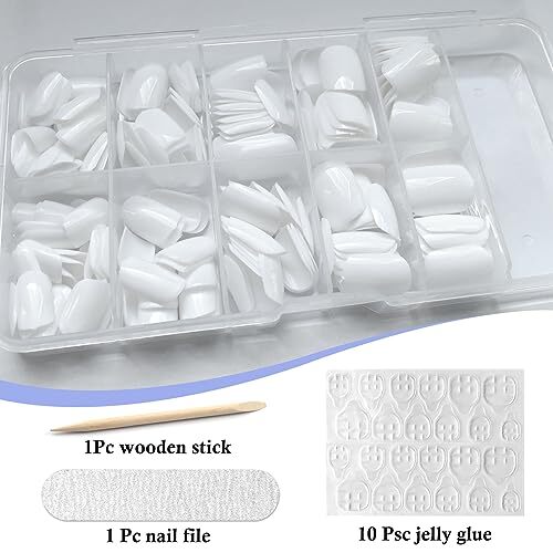 Short Press on Nails 240pc Glossy Press on Nails Short Square Round Fake White