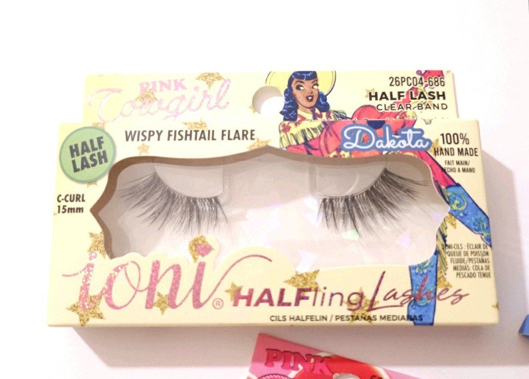 NIB Ioni Pink Cowgirl Press On Nails & 3D Mink Half Lash Handmade Eyelashes Set