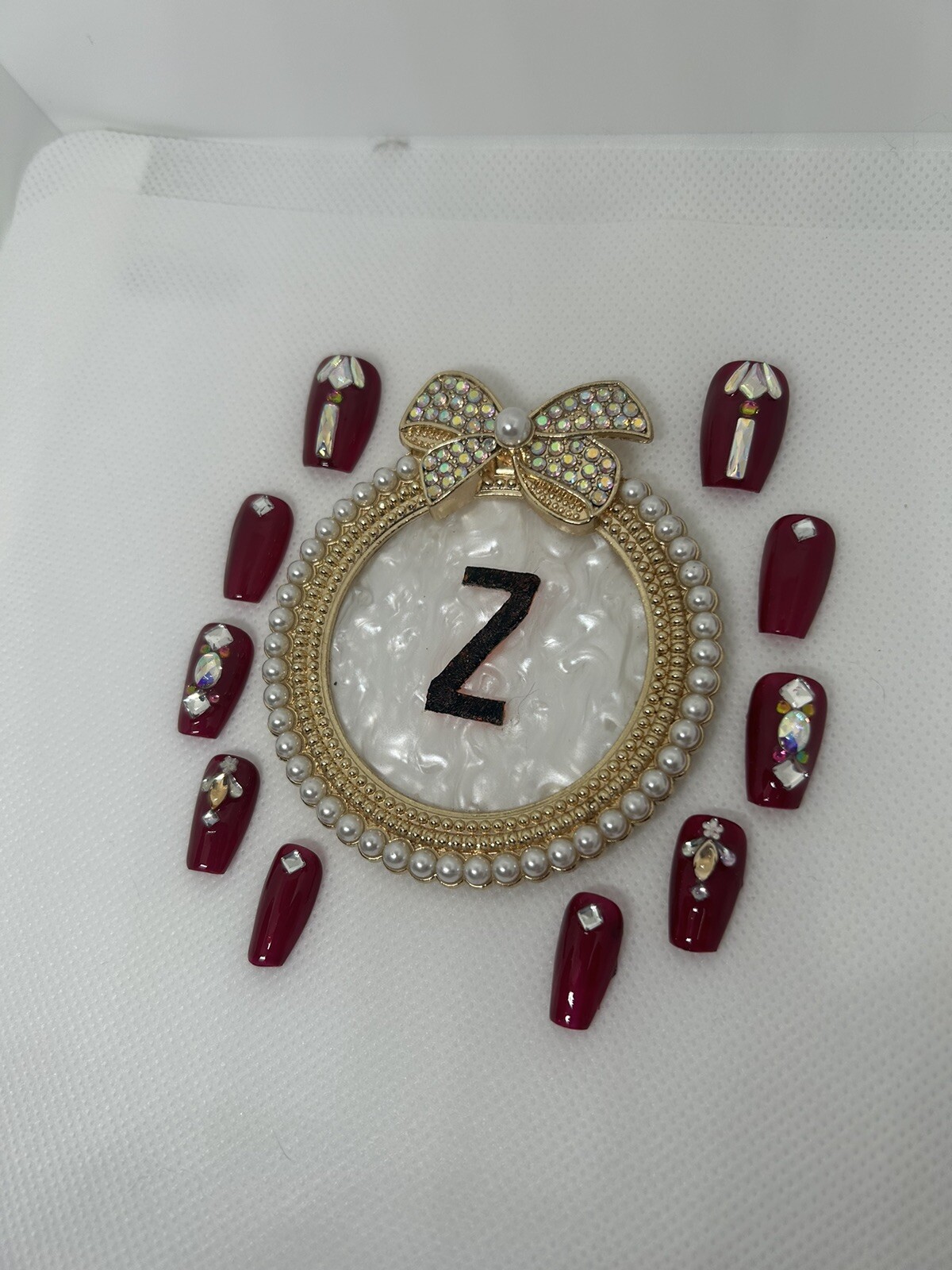 Z NAILZ! Gorgeous Handmade Deep Red M Coffins/Bling Press On Nails
