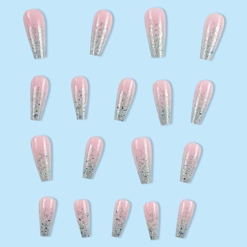 Ombre Pink Press on Nails Medium Coffin Fake Nails Nude False Nails Style-23