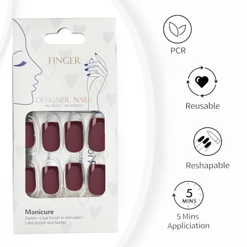 Dark Red Press On Nails Square -Short Red Nails with Glossy B-Merlot Red Square