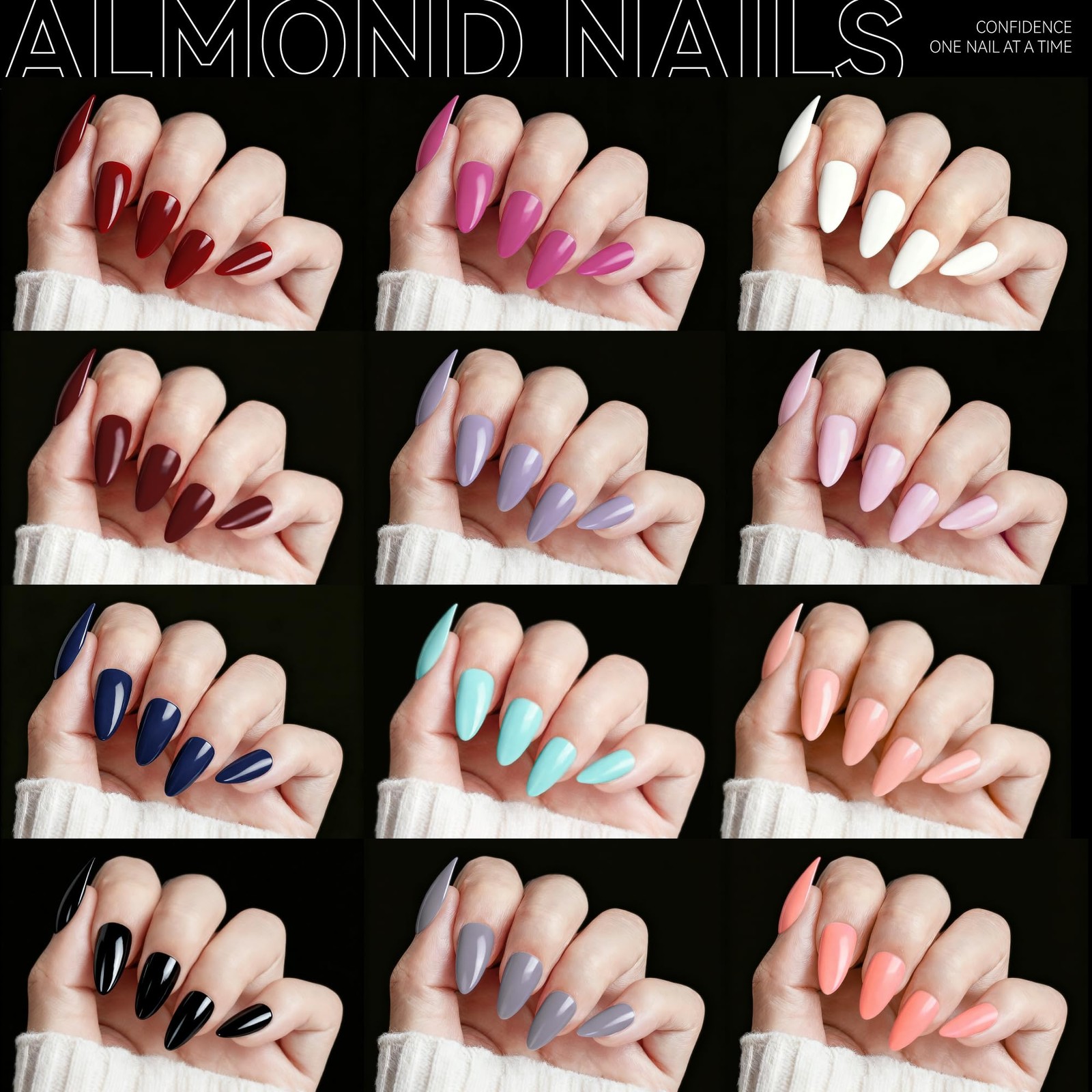 576Pcs Press on Nails Kit, Short Almond & Coffin Shapes, 24 Pack Glossy Fake