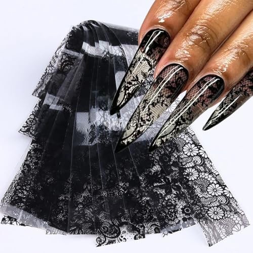 10 Rolls Lace Nail Art Foil Transfer Sticker Kit Black White Flower Foil W2