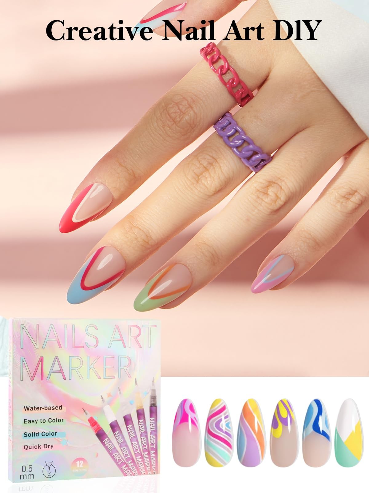 Nail Polish Pens Set 12 Colors 0.5MM Nail Art Pens Quick-Drying