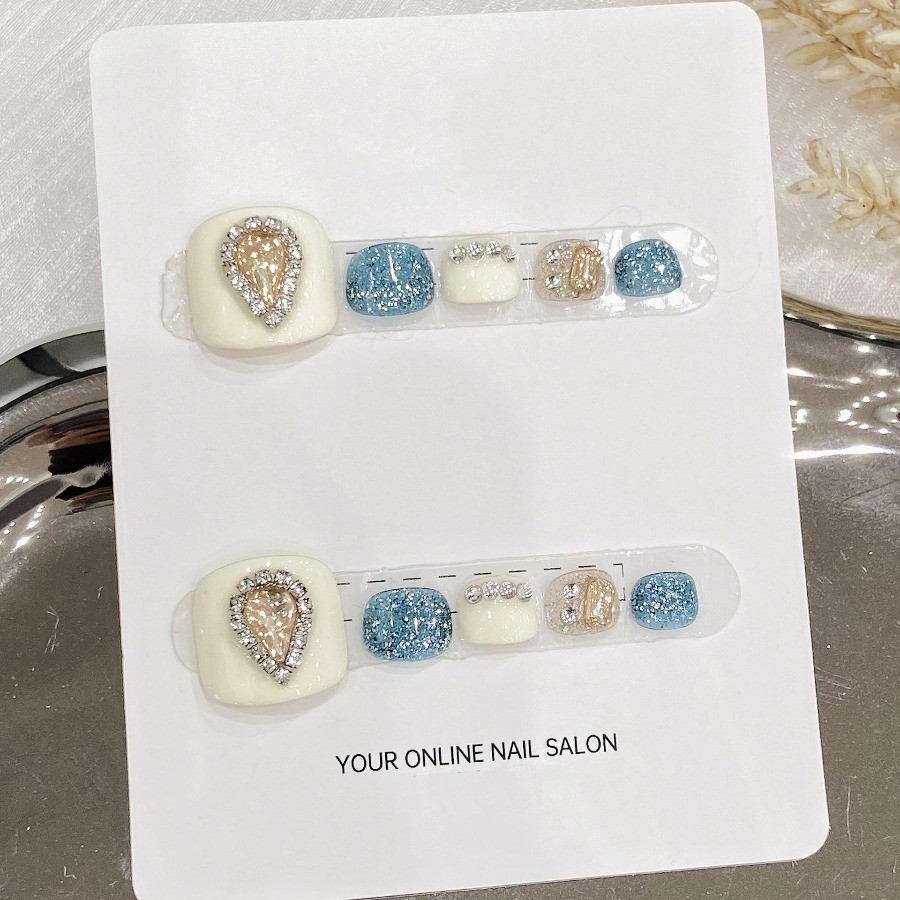 10Pcs Macaron Heart Rhinestone Floral toenails Press On Nails Dopamine Party