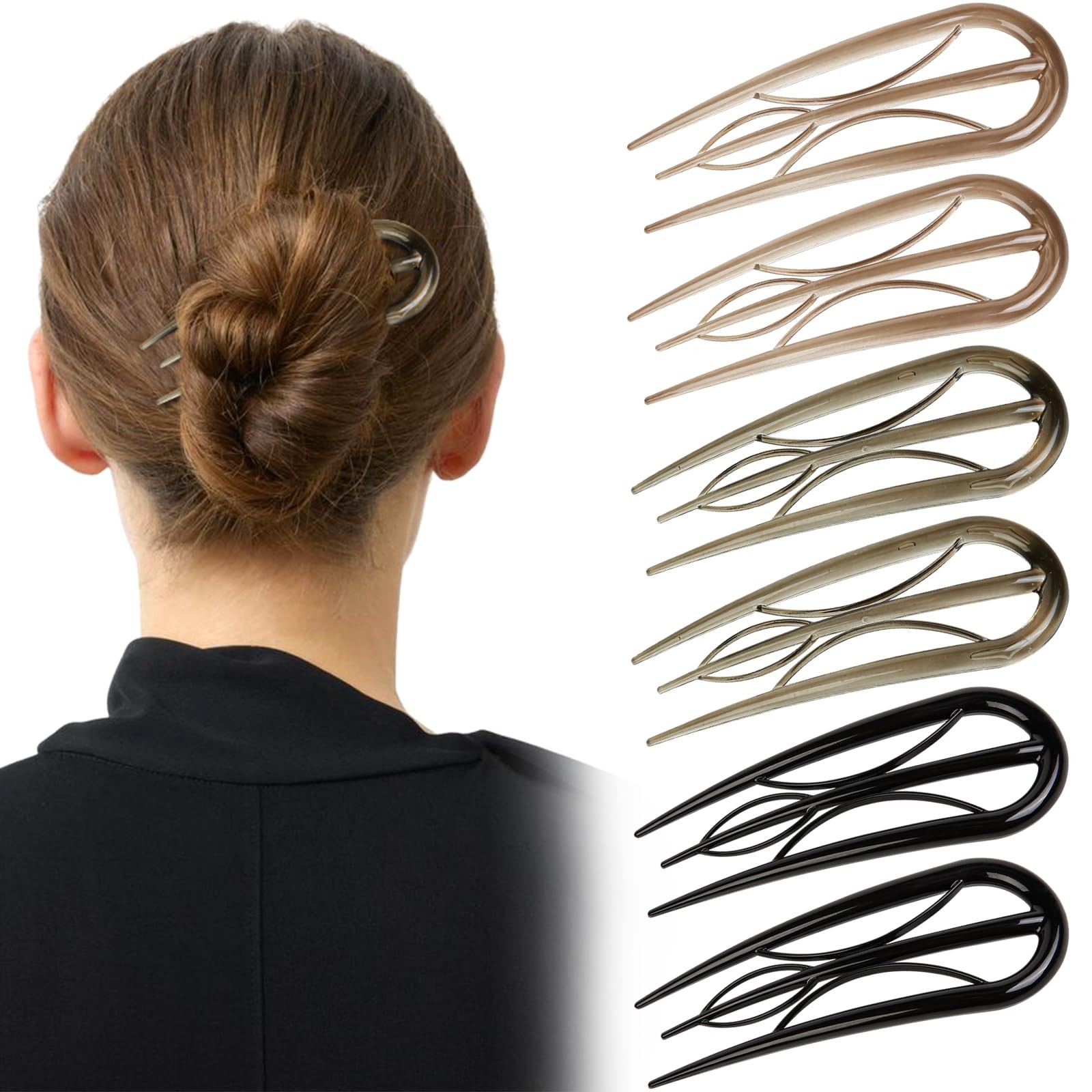 French Hair Pin for Women, 6 Pcs U-Shaped 1 Count (Pack of 6), COLOR 02