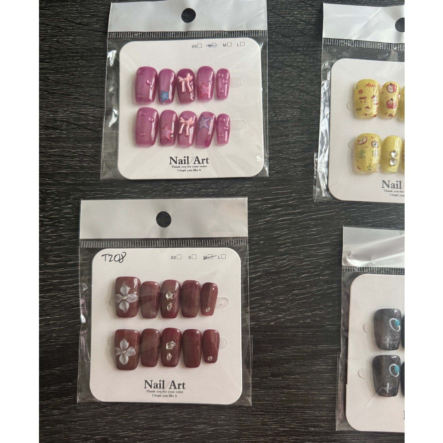 Lot of 5 Handmade Hand Painted Press On Nails Multicolor 3D