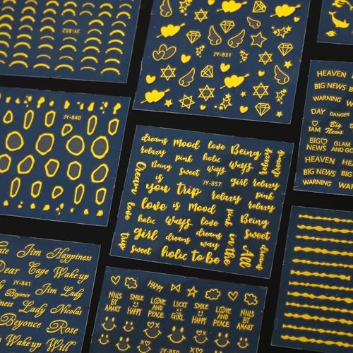 30 Sheets Gold Foil Nail Art Stickers, 3D Self-Adhesive Nail Decals, Star