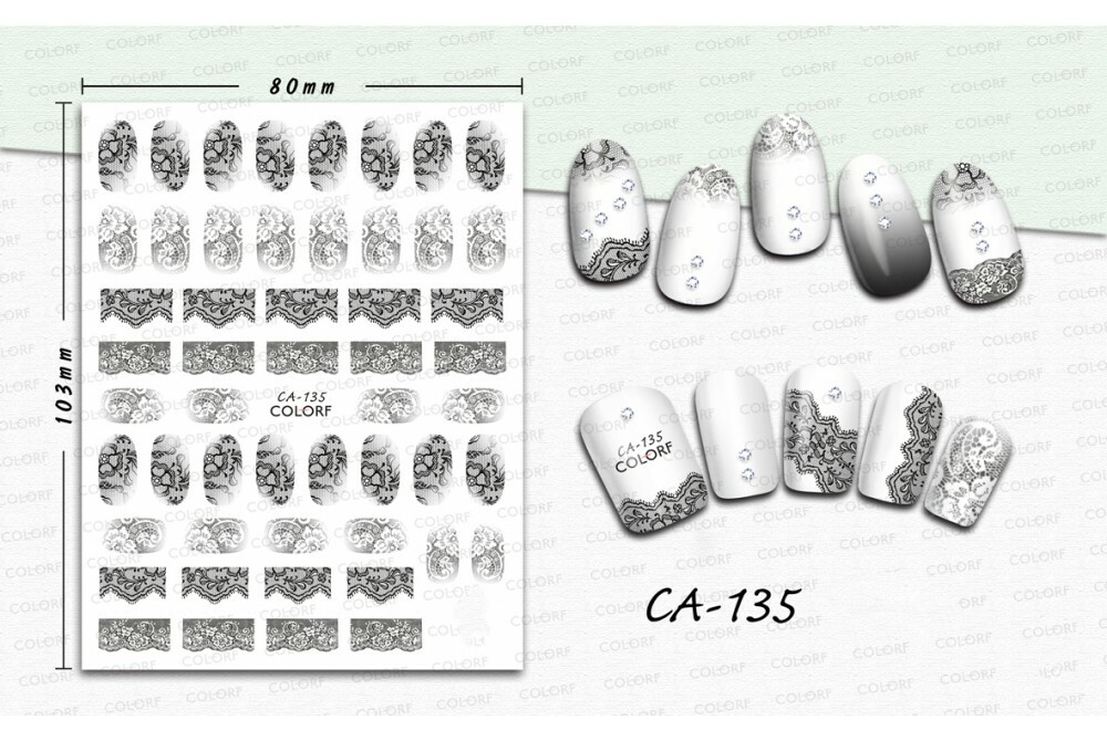 Nail art 3D stickers decal white black lace flowers CA135