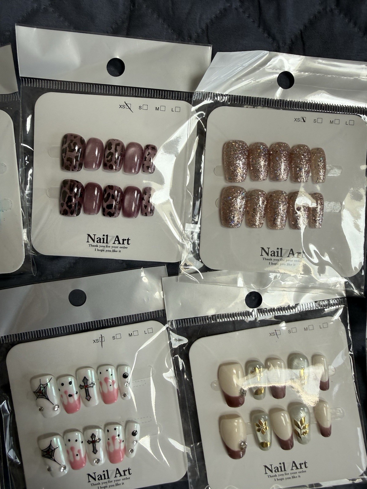21 Sets Press On Nails Lot Mixed Designs Glitter French Leopard Handmade W/ Kits