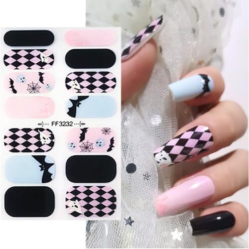 Halloween Gel Nail Strips Stickers DIY Self-Adhesive Halloween Full Nail Wraps
