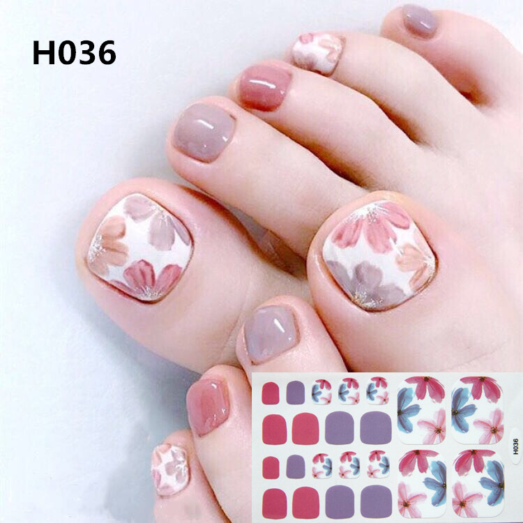 22pcs Pink Daisy Flower Gold Chains Accents Dots Toe Nail Wraps Sticker