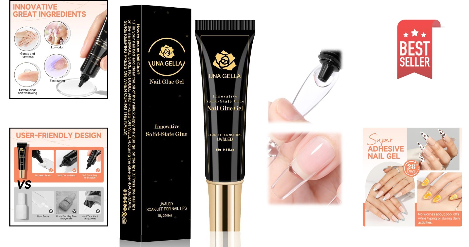 Low Odor Solid Nail Glue Gel – 15ml, Safe for Natural Nails & Easy Application
