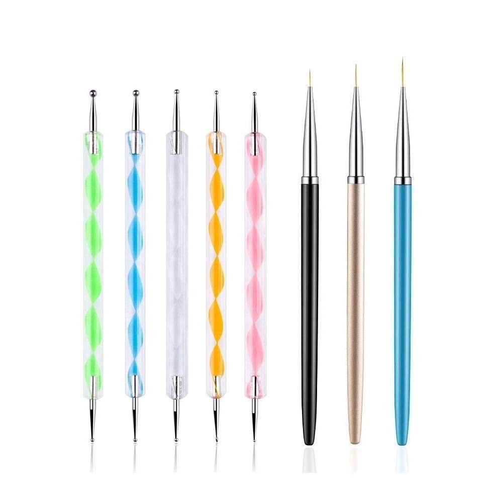 Versatile 8PCS Nail Art Tools: Dotting Pens & Liner Brushes for Stunning Designs