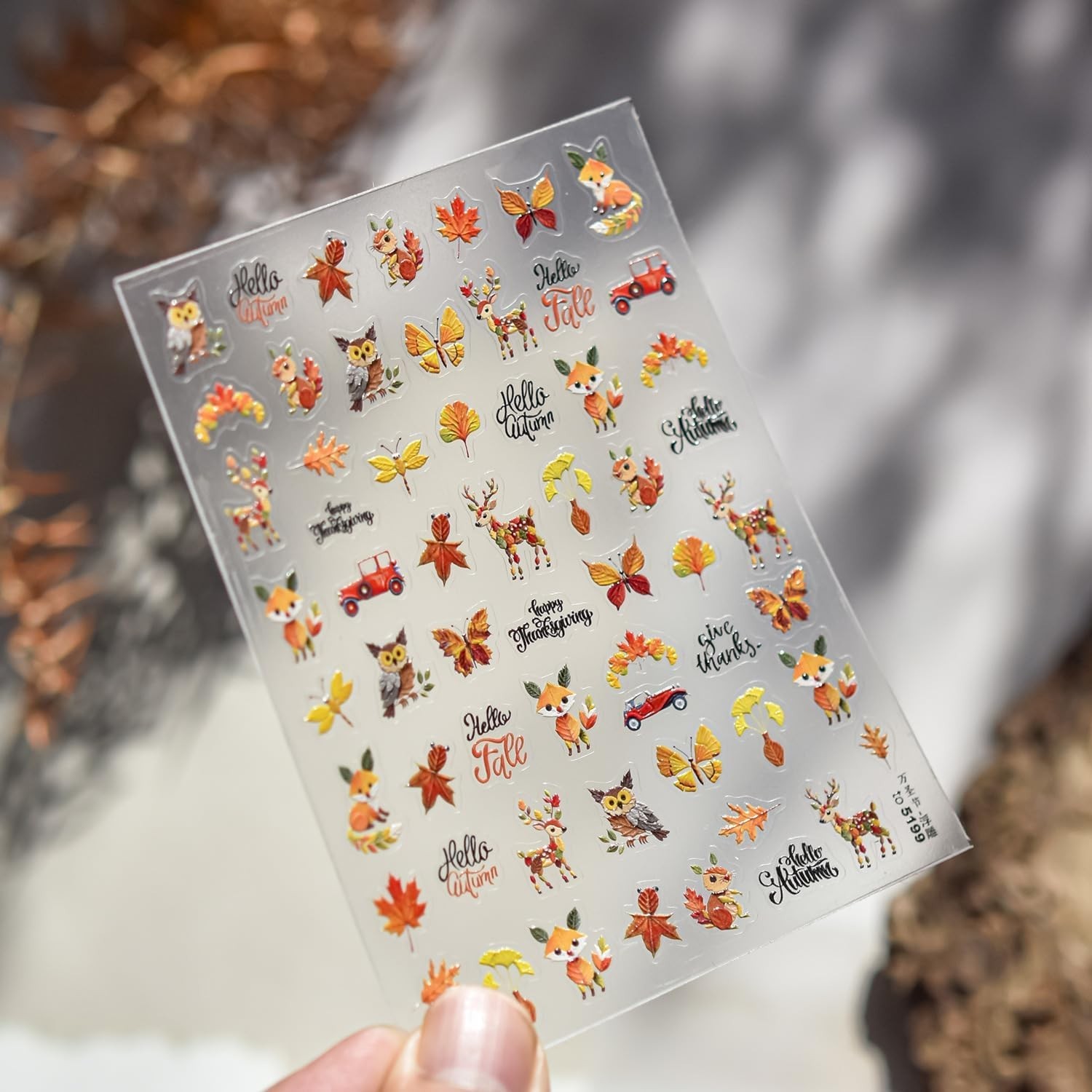 Fall Leaf Nail Art Stickers Fox Deer Nail Decals for Nails Art Autumn Leaf wi…