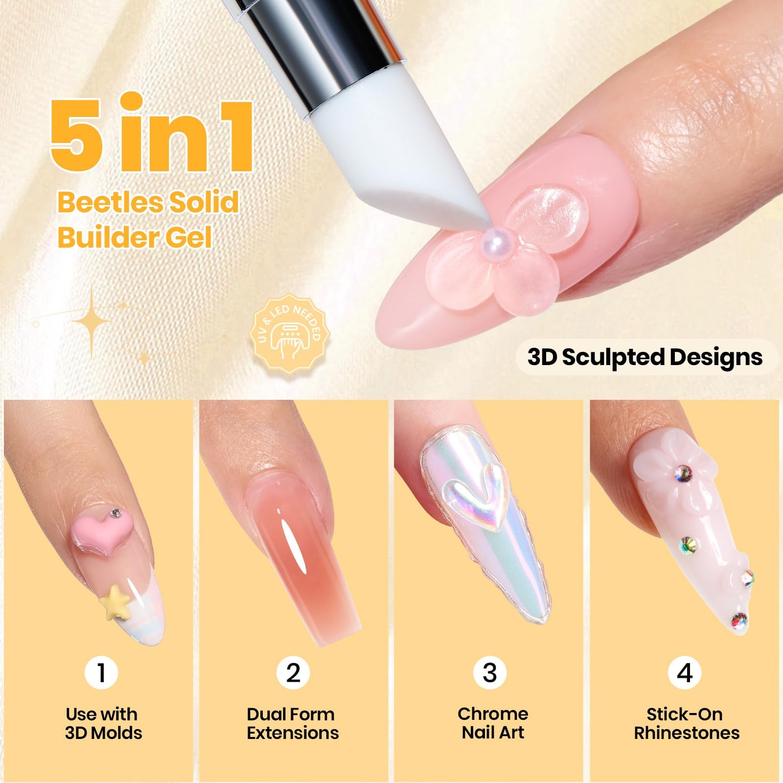 Beetles 3D Solid Builder Nail Gel Kit,2 0-2- 2 Pcs Clear Gels