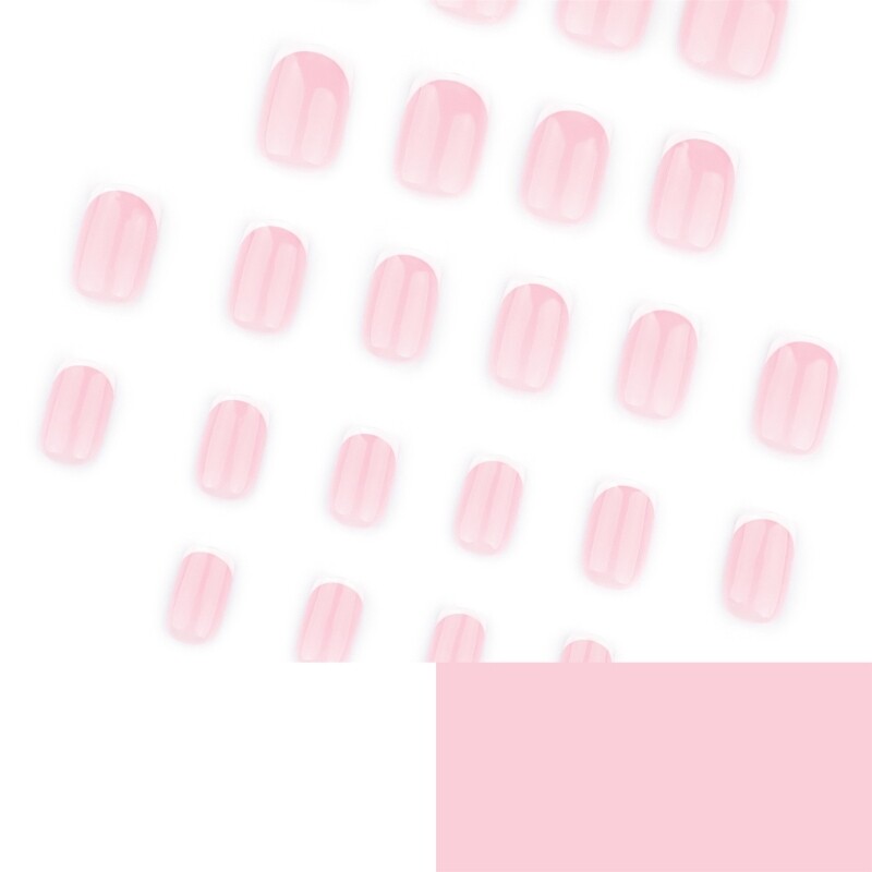 24 Pieces Pink Glossy French Tip False Nail Short Square Design for Women Girls