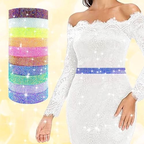 Self Adhesive Rhinestone Ribbon Crystal Strips, 3 Yards Bling Christmas Blue AB
