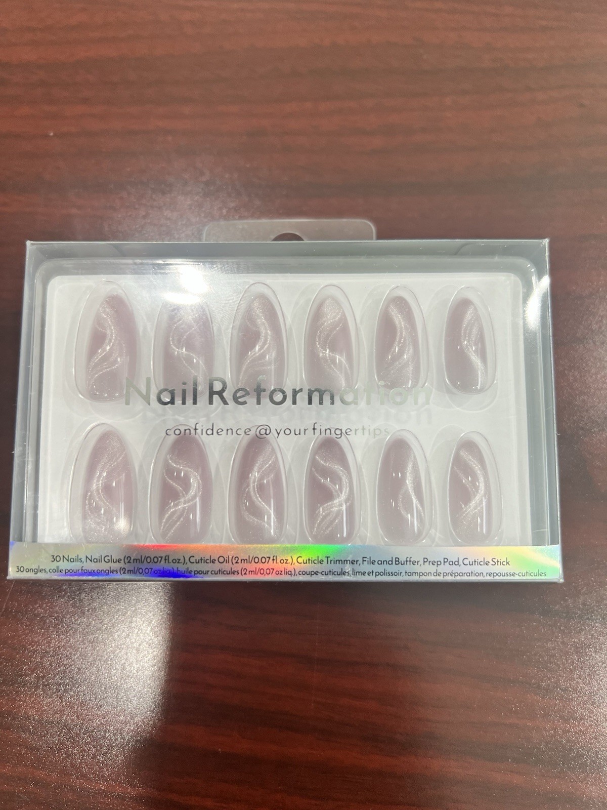 Nail Reformation Pink Swirl Pearl Press-On Nails Almond Medium Glue Kit A140