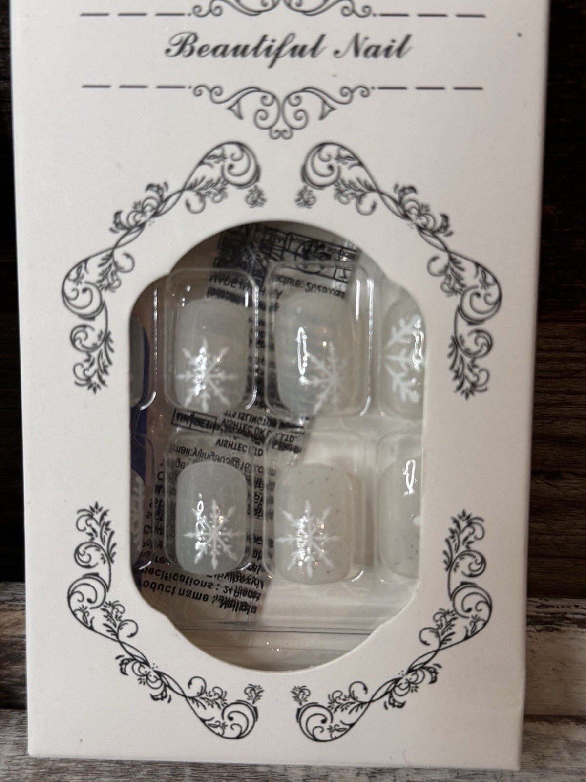 Press-On Nail 2 Sets Champagne Glitter & Milky Snowflake