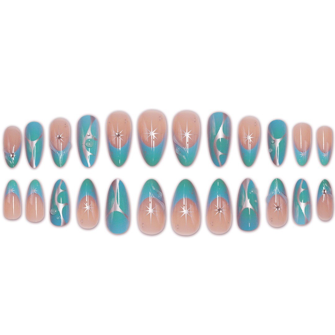 Blue Green Mirror Bubble Y2K Press On Nails Wholesale