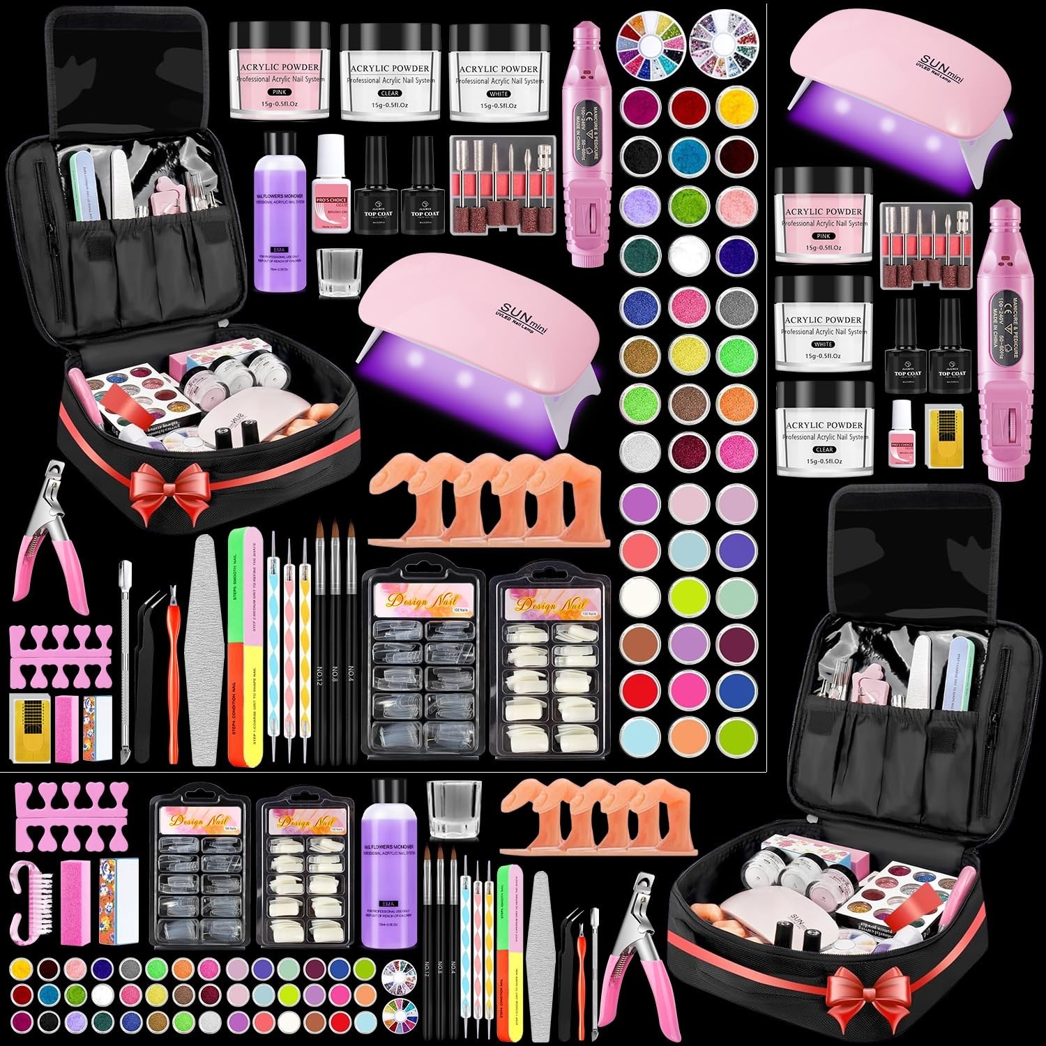 Acrylic Nail Kit for Beginners – 42 Colors Glitter Powder, UV Light, Drill & Org