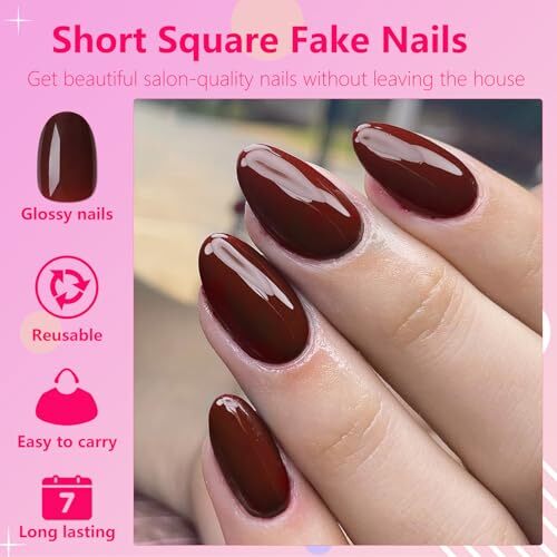 Oval Press on Nails Short Fake Nails, 240pcs Nails Press on Almond Burgundy
