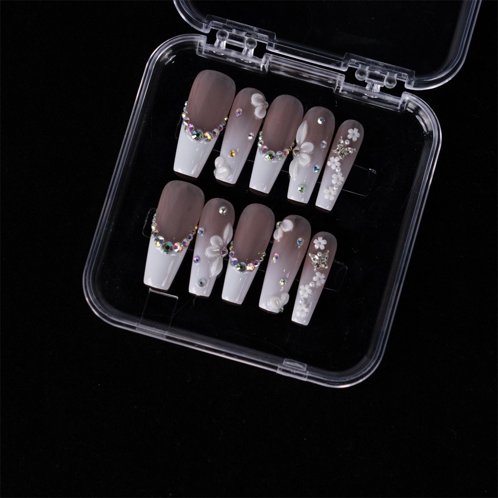 10pcs Luxury Handmade French Tip Press On Nails Long Coffin Stick On Nails Gift