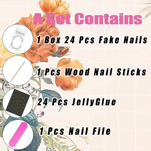 24Pcs Pink Press on Nails Medium Almond Fake Nails 3D Silver Bow Fake Nails-6