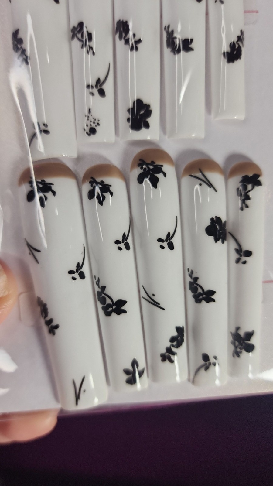 Medium Size Super Long White Square Handmade 10 Pc Press-on Nail Set