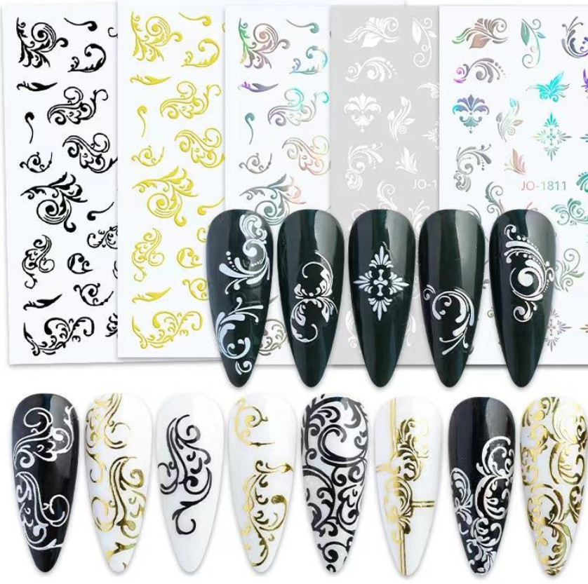 3D Nail Art Stickers Decals Aurora Floral Flowers Lace Swirls Lines Waves NS50