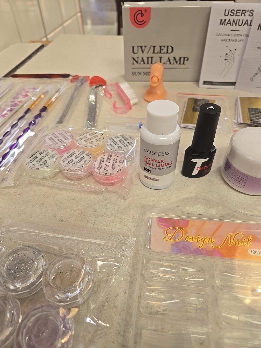 Coscelia Acrylic Nail Kit for Beginners with Drill and UV Light New!!
