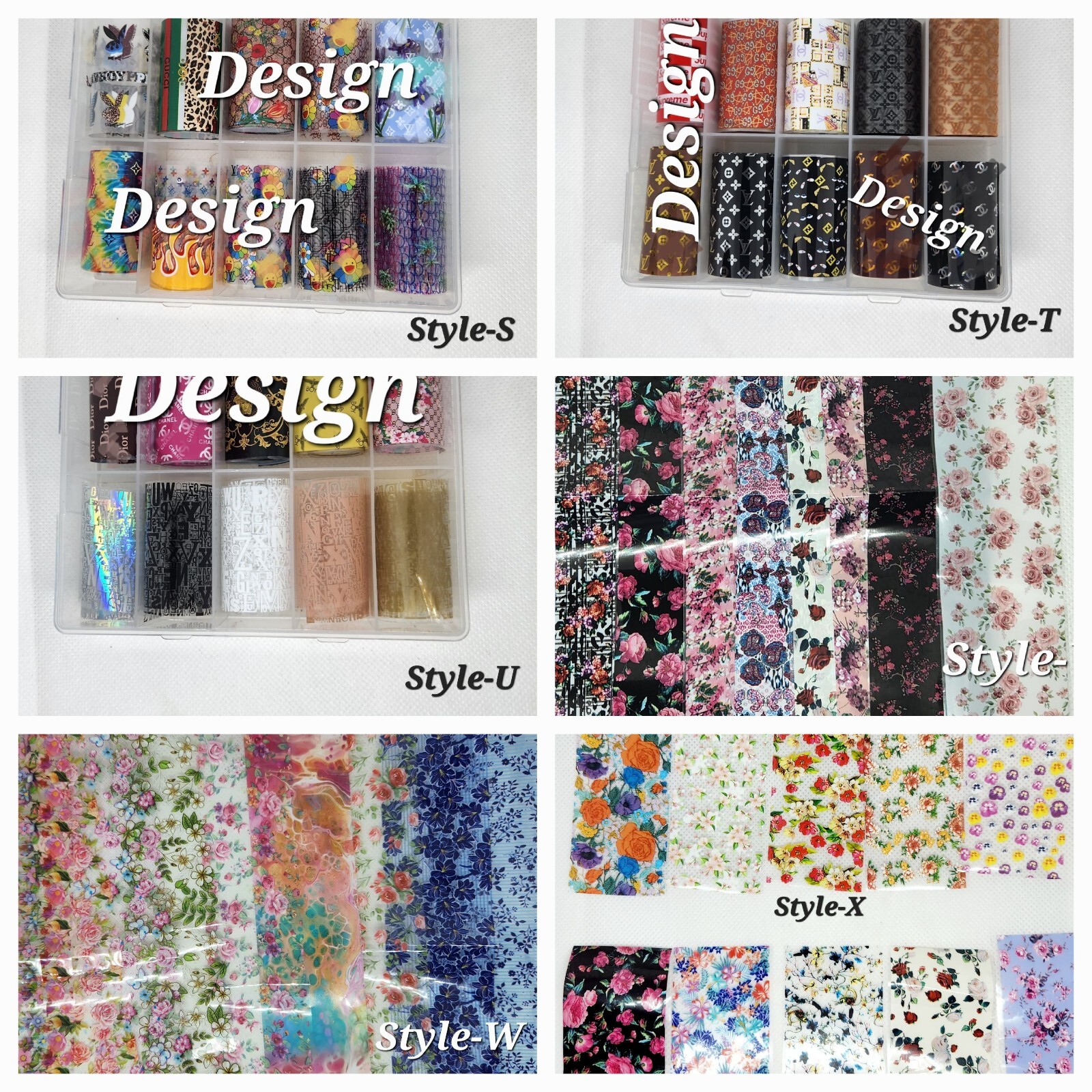 10/PCS Assorted Nail Art Transfer Foils Ea.Sets sold separate 8in.long
