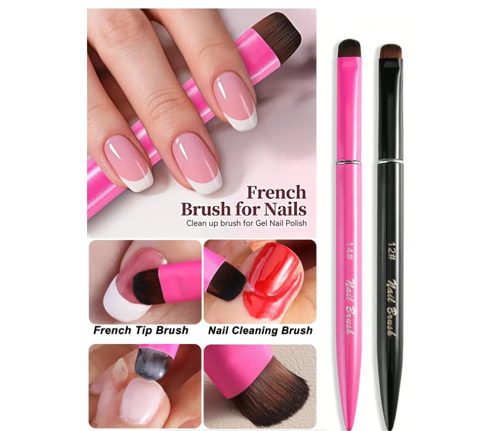 2Pcs French Manicure Brush Set, 3-In-1 Nail Brush for Gel and Acrylic Nails – Ny
